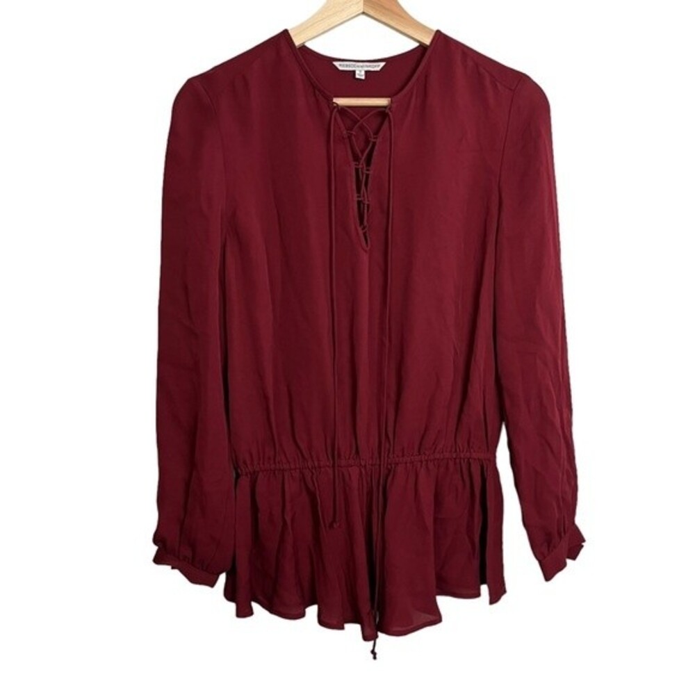 Rebecca Minkoff Maroon Red Peplum Long Sleeve Blouse Size S Women